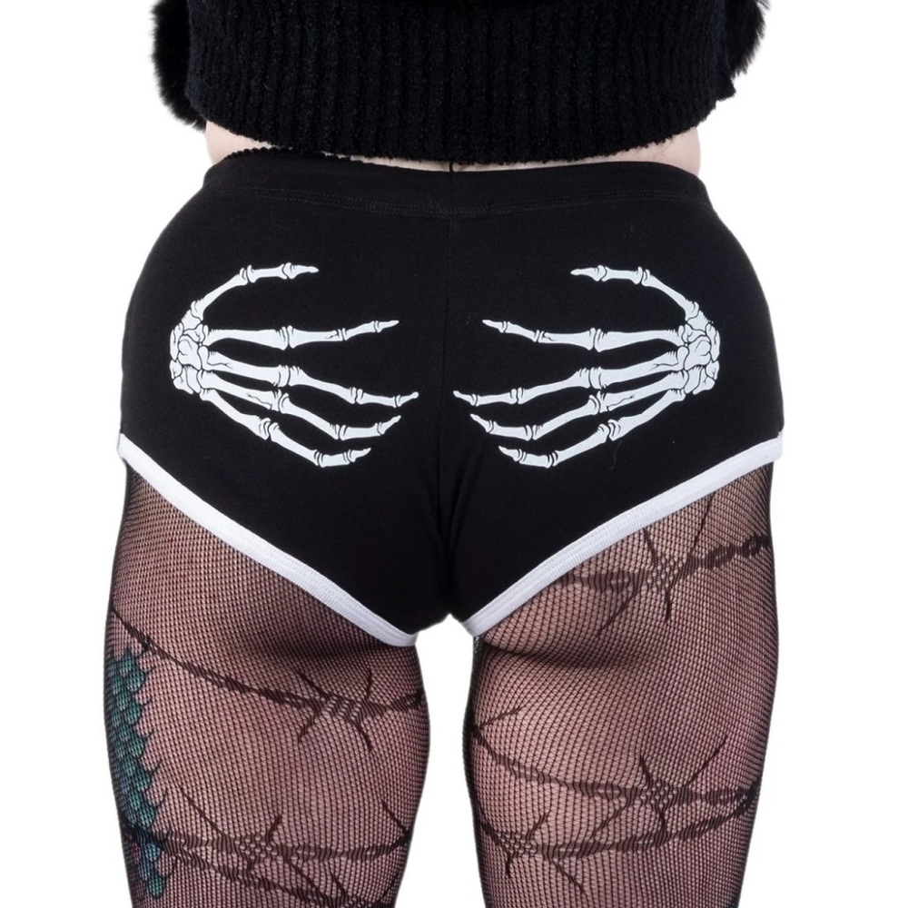 Too Fast- Skeleton Hands Booty Shorts - Picture 4 of 5